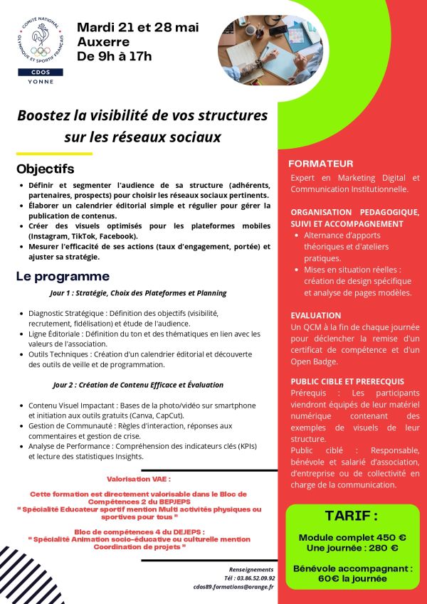 Boostez la visibilité de vos structures sur les réseaux sociaux - Comité Départemental Olympique et Sportif de l'Yonne