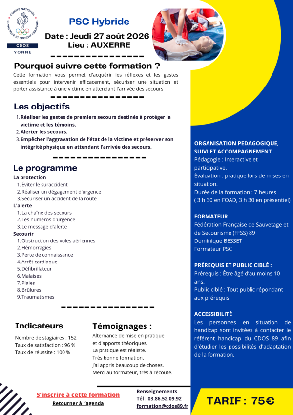 PREMIERS SECOURS CITOYEN - Comité Départemental Olympique et Sportif de l'Yonne