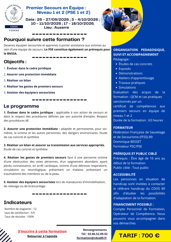 PREMIERS SECOURS EN EQUIPE - Comité Départemental Olympique et Sportif de l'Yonne