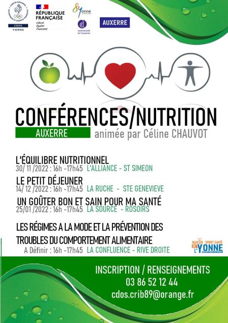 Le CDOS 89 propose des conférences Nutrition - Comité Départemental Olympique et Sportif de l'Yonne
