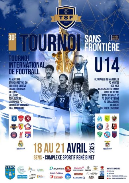 L’évènement sportif du weekend de Pâques dans l’Yonne, du 18 au 21 avril, sera sans aucun doute la 30ème édition du Tournoi Sans Frontières de Sens - Comité Départemental Olympique et Sportif de l'Yonne