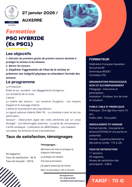 FORMATION PSC HYBRIDE LE 27 JANVIER - Comité Départemental Olympique et Sportif de l'Yonne
