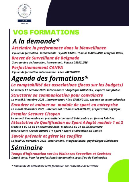 L'Organisme de Formation : Un premier semestre 2025 prometteur ! - Comité Départemental Olympique et Sportif de l'Yonne
