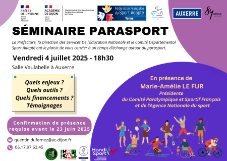 Séminaire sur le Parasport – 4 juillet 2025 à Auxerre - Comité Départemental Olympique et Sportif de l'Yonne