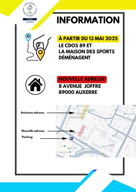 Le CDOS et la Maison des Sports de l’Yonne déménagent ! - Comité Départemental Olympique et Sportif de l'Yonne