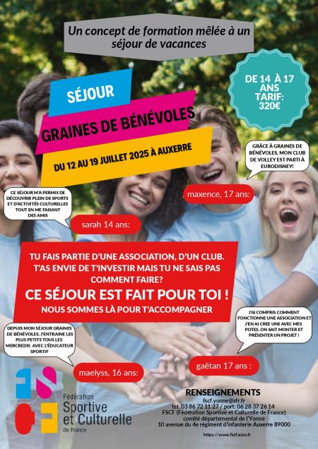 Séjour Graines de Bénévole – Former les futurs bénévoles - Comité Départemental Olympique et Sportif de l'Yonne